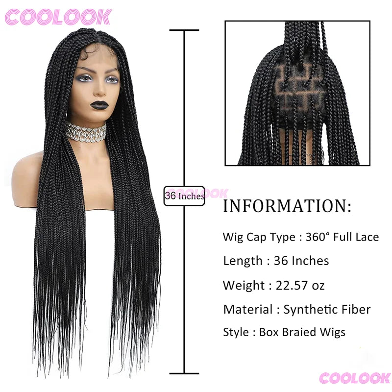 36" Synthetic Box Braided Wigs For Black Women Cornrow Braids Lace Wigs Braids African Wigs