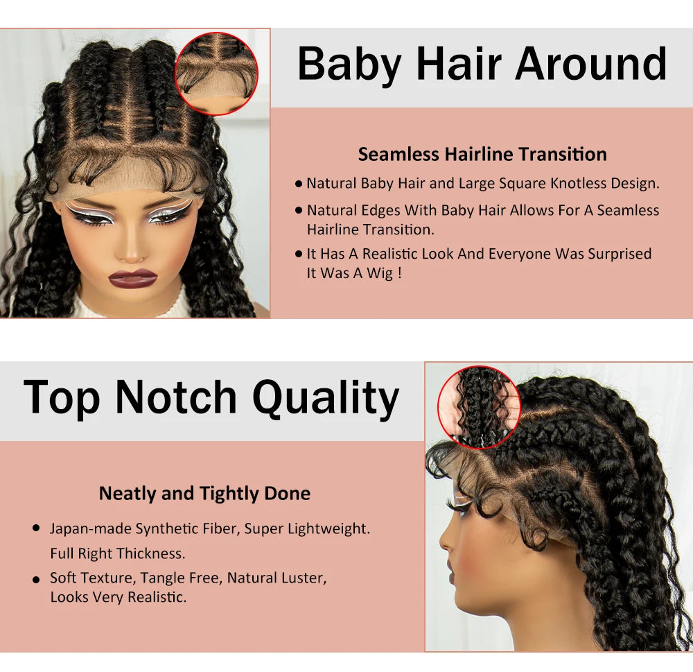 34Inch Cornrow Braided Wigs with Curly ends Synthetic Full Lace Braids Wigs Lace Frontal Braided Lace Wig for Black Women