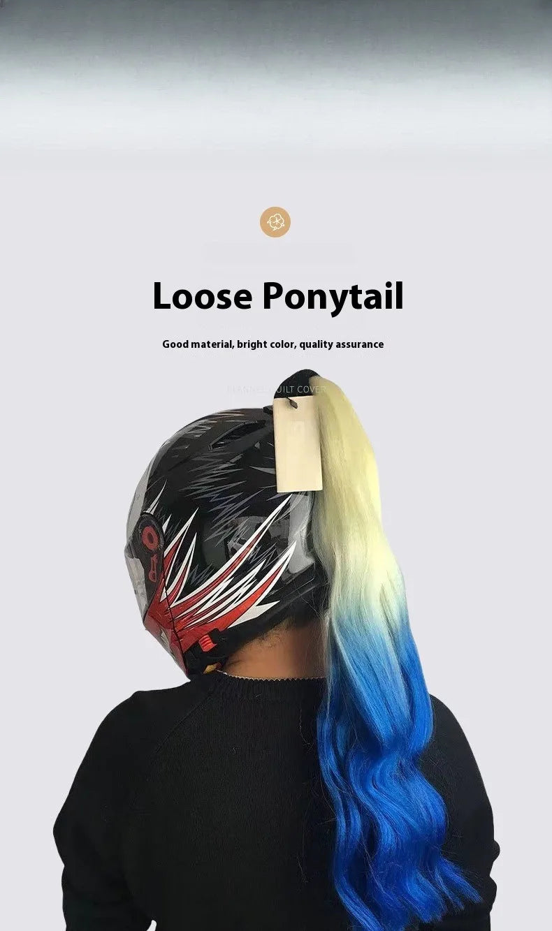 Knight style braided helmet wig - Neutral ponytail accessory for motorcycle, skiing, and bicycle helmets - Role playing