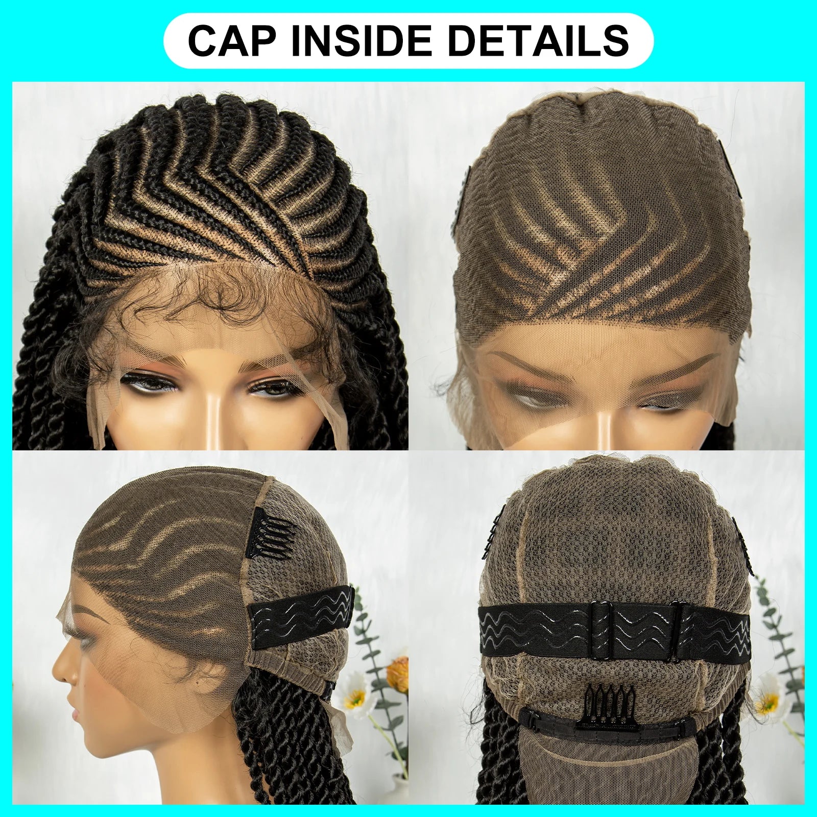 32Inch Cornrow Braided Wigs Synthetic Box Braids Wig Full Lace  Braided Wig for Black Women Blended Lace Front Braiding Hair Wig