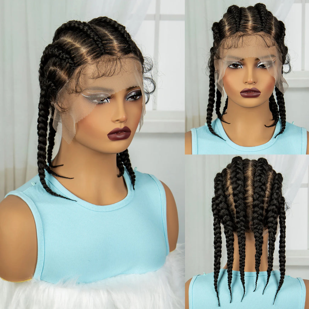 Short Cornrow Braided Wigs Synthetic Full Lace Braids Wig Lace Frontal Braiding Hair Wigs With Baby Hair for Black Women