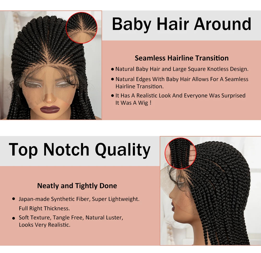 18in Cornrow Braided Wig with Wavy Ends Synthetic Full Lace Braided Lace Wig with Baby Hair Knotless Braids Wigs for Black Women