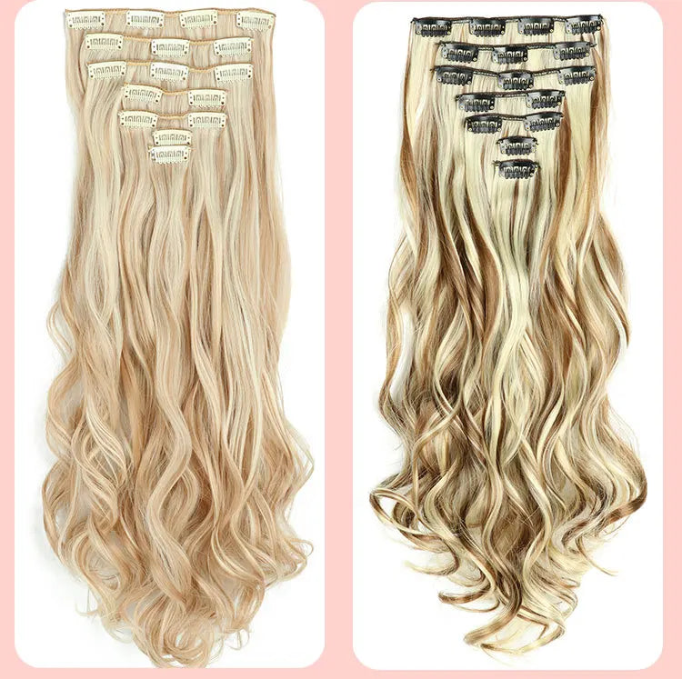 Clip In Hair Extensions 7 PCS Full Head 22 Inch Long Curly Wavy  For Women Girls Hair Synthetic Wig Hairpieces