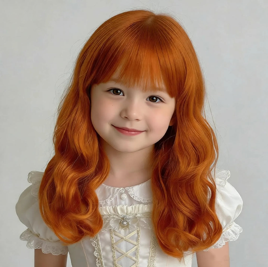 Girl's Wig Orange Long Curly Hair Kids Toupee Performance Photography Props Youth Headwear Juvenile Headdress Baby Headgear 2Y