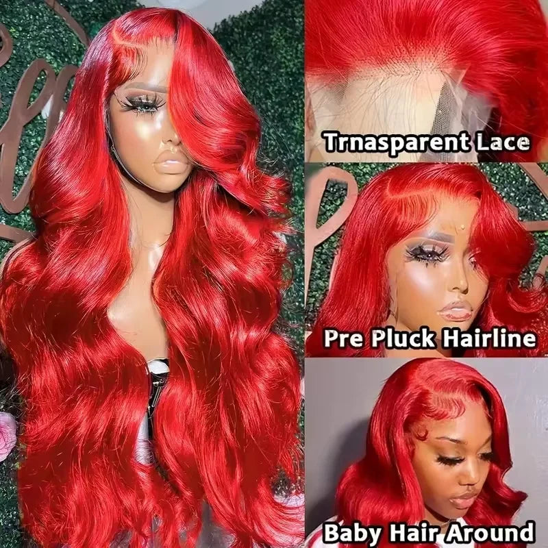 Hot Red 13x6 Hd Lace Frontal Human Hair Wigs Brazilian Colored Body Wave Lace Front Wig 4x4 5x5 Closure Wig For Women Red