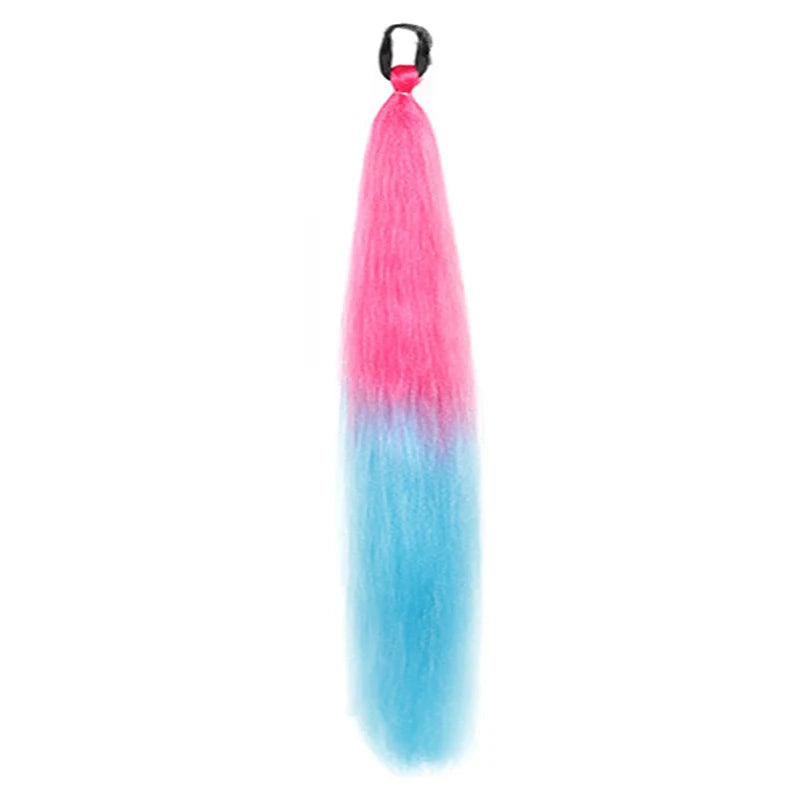 26Inch Synthetic Ponytail Extension with Elastic Tie Hair Band Long Yaki Straight Colored Braiding Ponytail Ombre Colors
