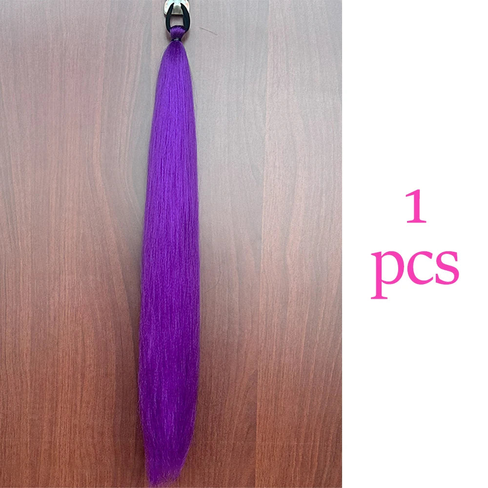 Synthetic Colorful Ponytail Extension 2Pcs Long Straight DIY Braided Pony Tail Hairpiece with Rubber Band Women Hair Accessories
