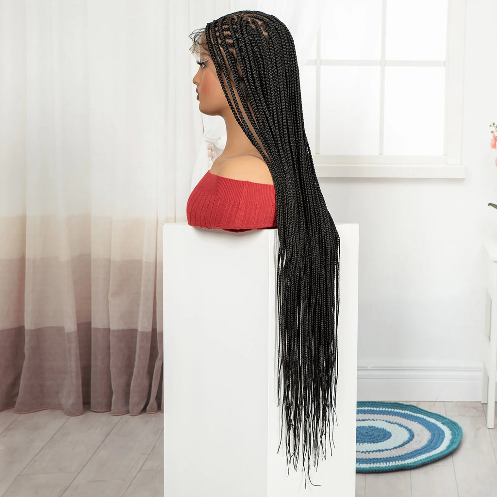 Cornrow Braided Wigs 36in Synthetic Full Lace Braiding Hair Wigs Knotless Lace Frontal Braids Wig with Baby Hair for Black Women