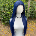 Dark Blue 13X4 Synthetic Lace Front Wigs for Women 26 Inch Long Sliky Straight Lace Wigs Half Hand Tied 150% Density Glueless
