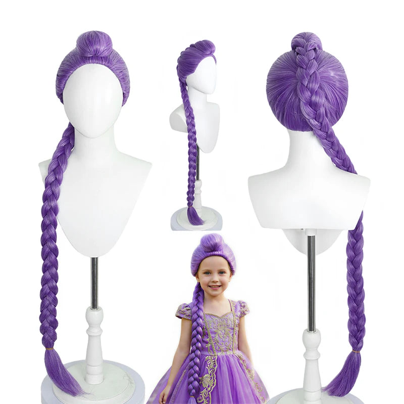 Girls Purple Long Braided Wig Girl Long Straight Braids Wigs for Costume Cosplay Party