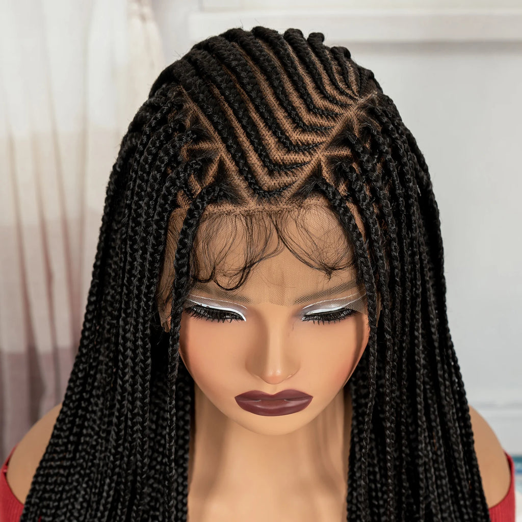 Cornrow Braided Wigs 36in Synthetic Full Lace Braiding Hair Wigs Knotless Lace Frontal Braids Wig with Baby Hair for Black Women