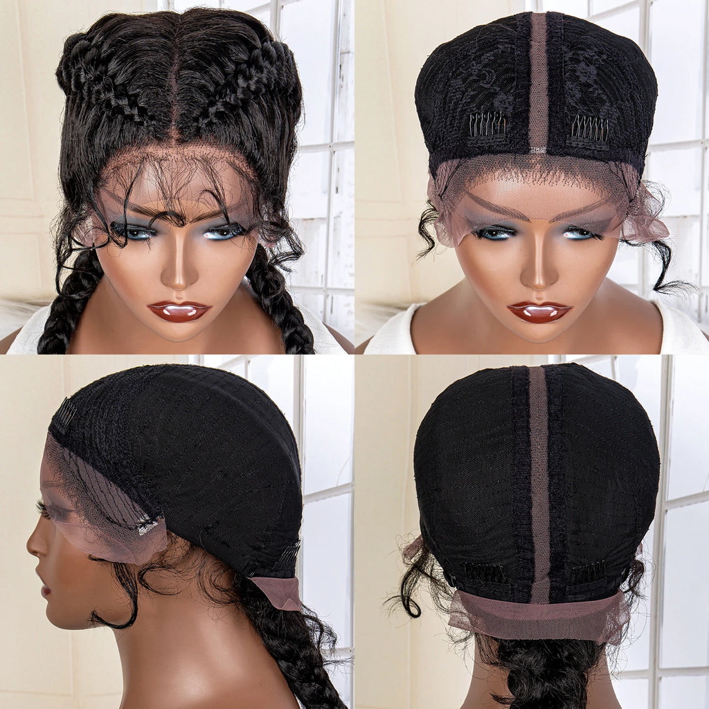 36 Inches Cornrow Braided Wigs Synthetic Lace Front Braids Wigs for Black Women Long Lace Wigs Double Braid Knotless
