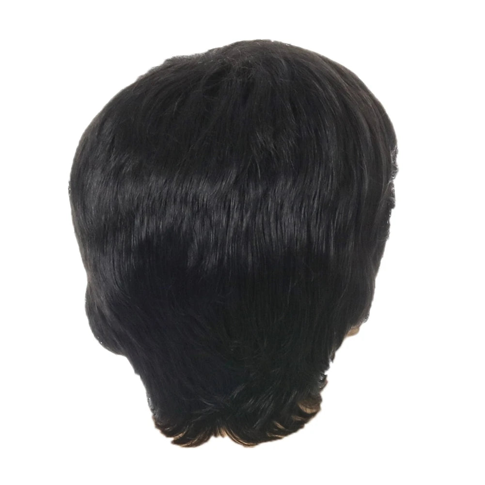 Exceptional! Fashion Wig Short Black Male Straight Synthetic Wig for Men Hair Fleeciness Realistic Natural Black Toupee Wigs