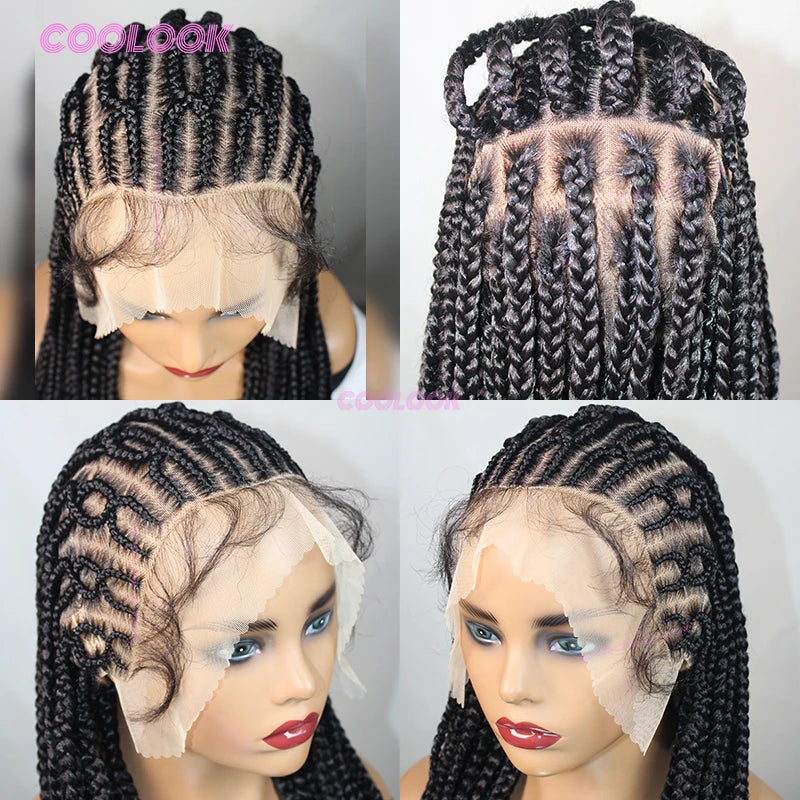 1BBurgundy Cornrow Braids Hair Wigs Synthetic Braided Wigs For Women 36" Knotless Box Braid Wig Full Lace Cornrow Braided Wigs