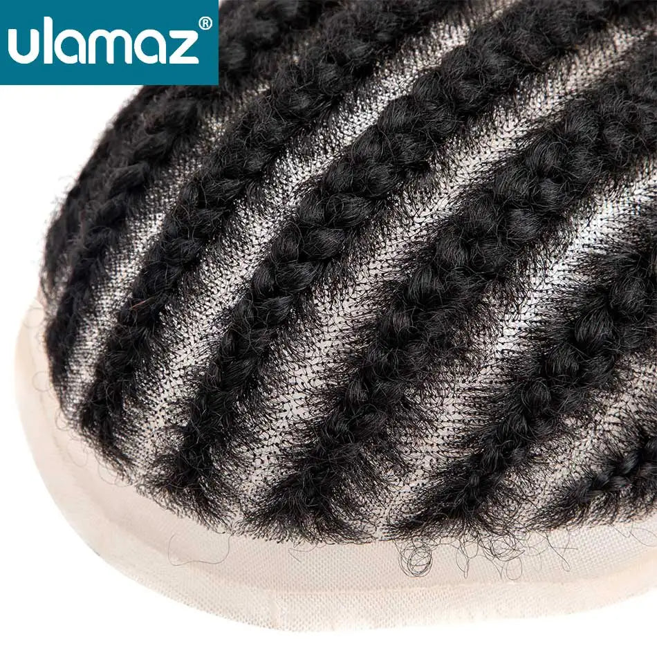 Cornrow Braids Full Lace Men's Wig 8-Strand Braid Toupee Human Hair French Lace Male Hair Prosthesis Braided Hair System For Man
