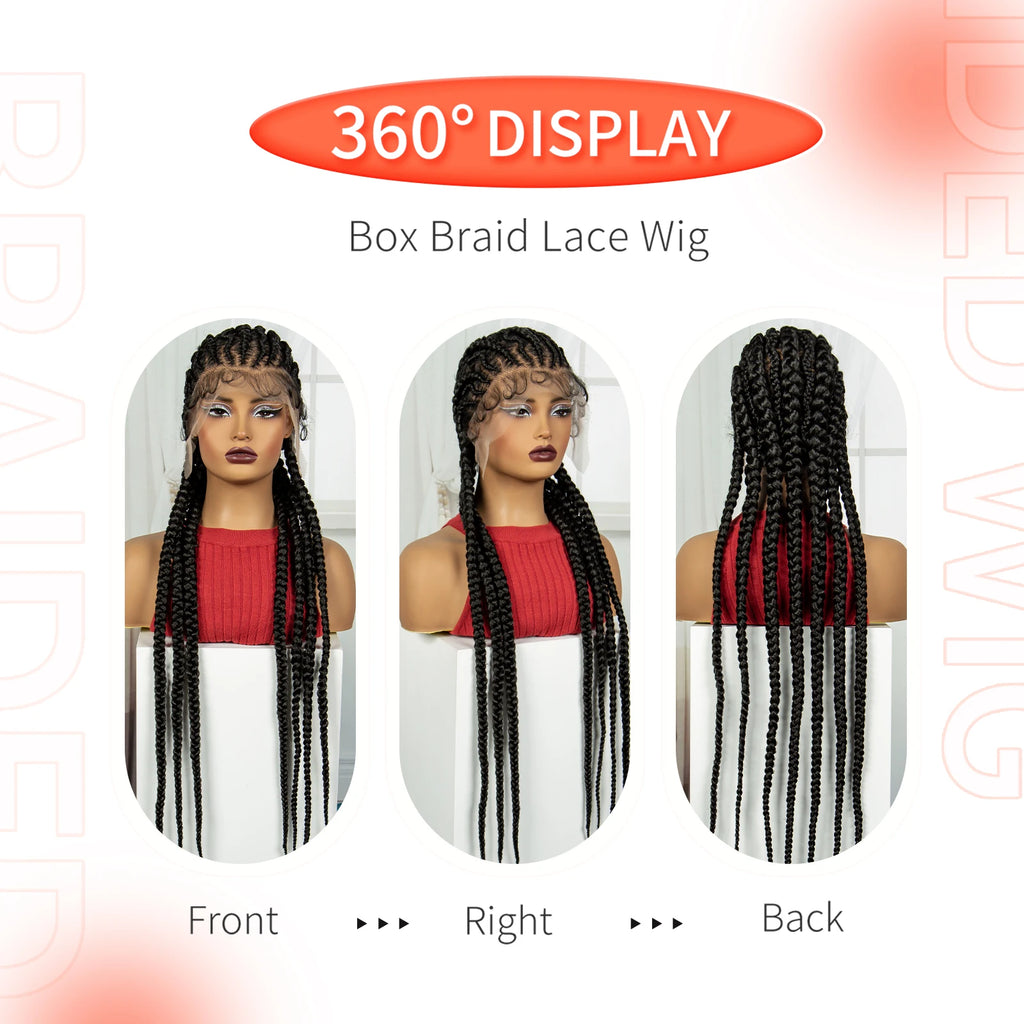Handmade Cornrow Braided Wigs 36Inch Synthetic Lace Frontal BraidingHair Wigs Knotless Braids Wigs for Black Women