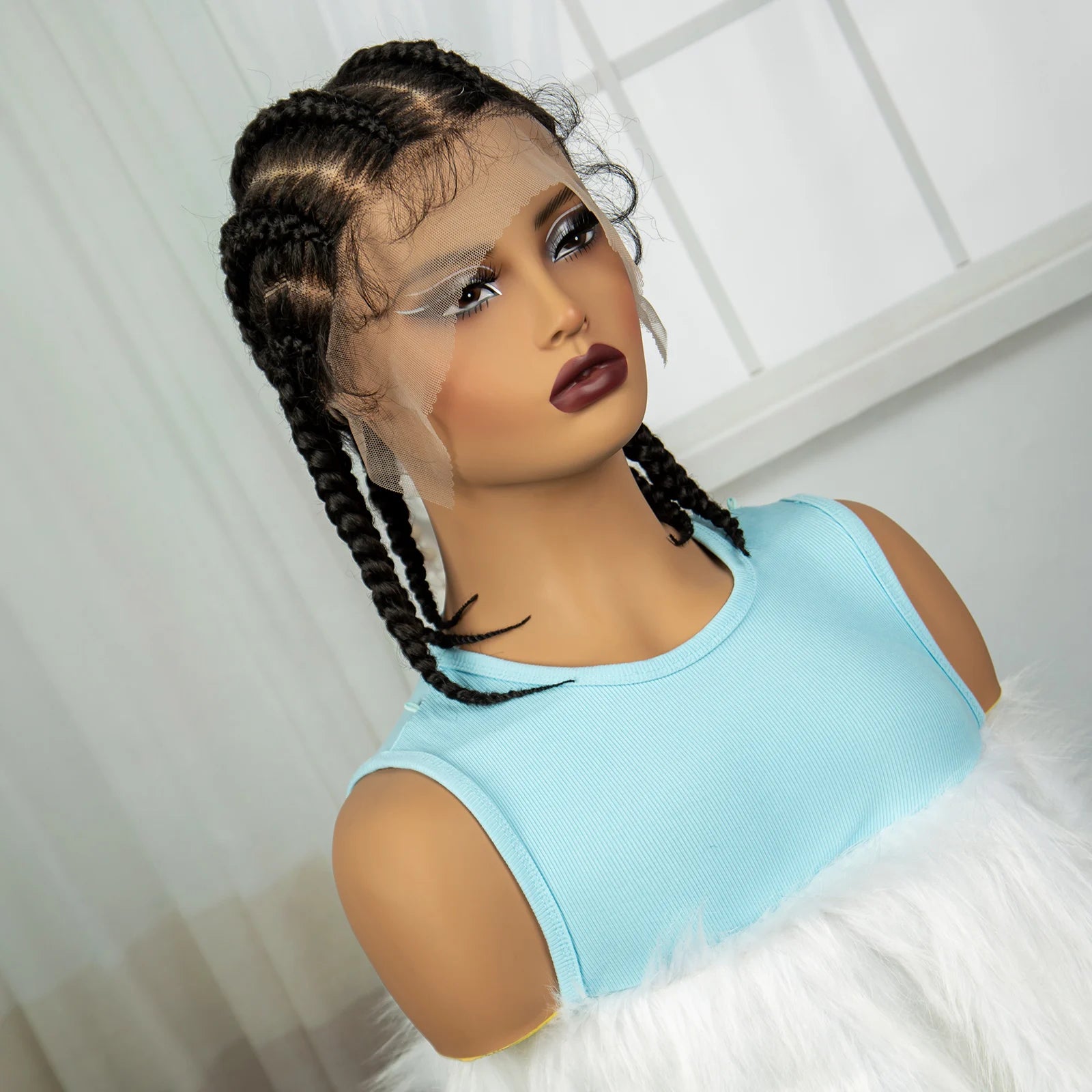 Short Cornrow Braided Wigs Synthetic Full Lace Braids Wig Lace Frontal Braiding Hair Wigs With Baby Hair for Black Women