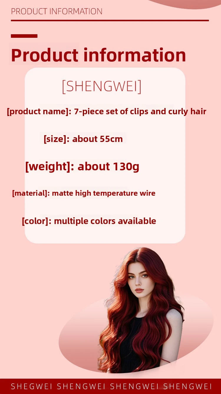 Clip In Hair Extensions 7 PCS Full Head 22 Inch Long Curly Wavy  For Women Girls Hair Synthetic Wig Hairpieces