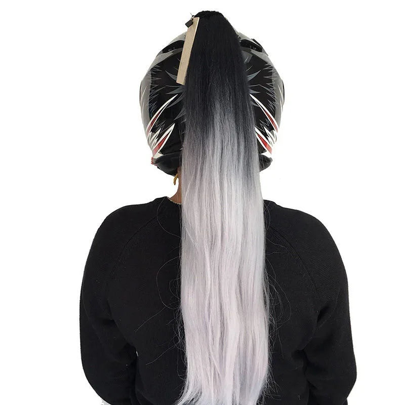 Knight style braided helmet wig - Neutral ponytail accessory for motorcycle, skiing, and bicycle helmets - Role playing