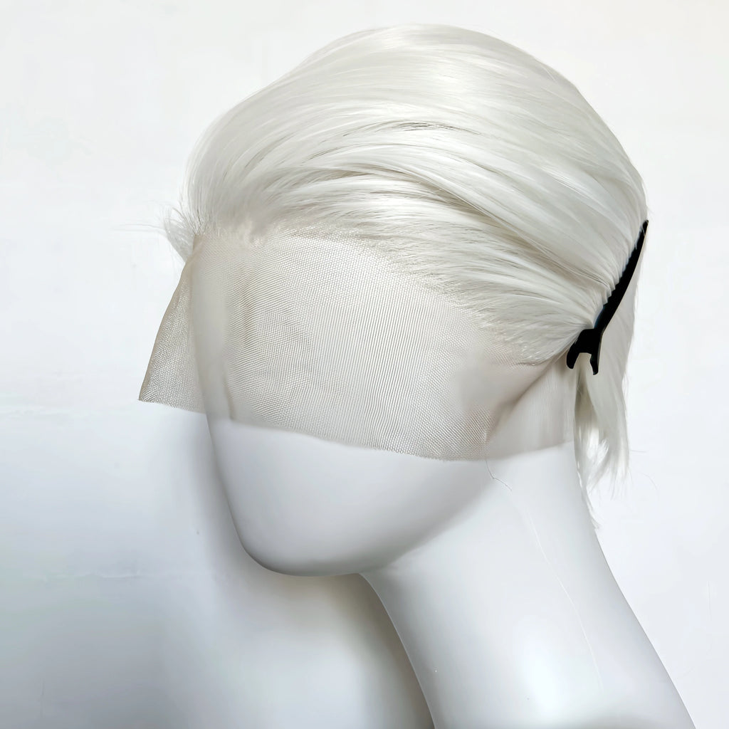 White Wig for Men 6 Inch Short Straight Silver 13*4 Synthetic Lace Front Wigs Heat-resistant Fiber Pelucas for Party Halloween