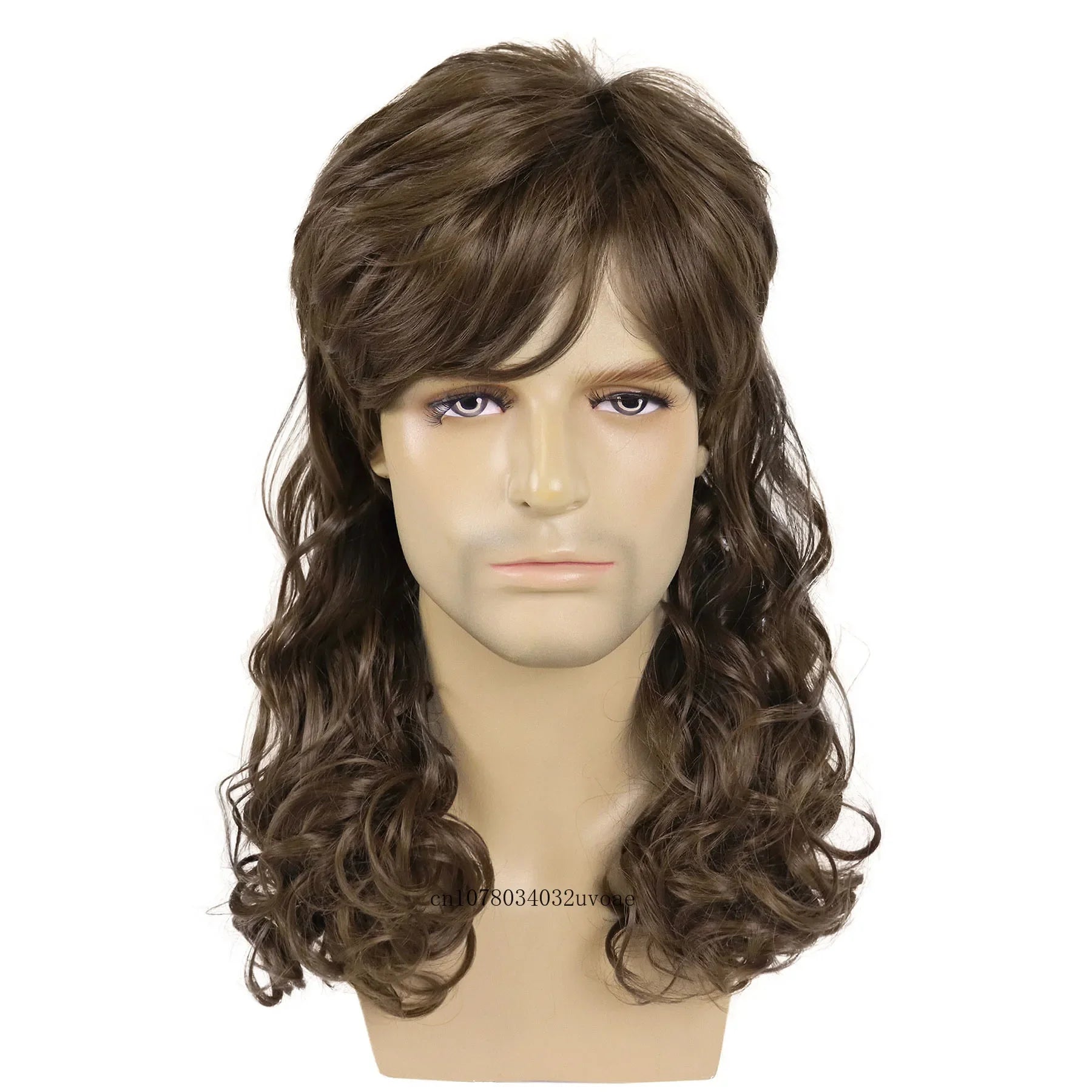 Mullet Wig for Men Synthetic Brown Replacement Wigs 70s Curly Retro Disco Rocker Natural Hair Party Cosplay Costume Man Full Wig
