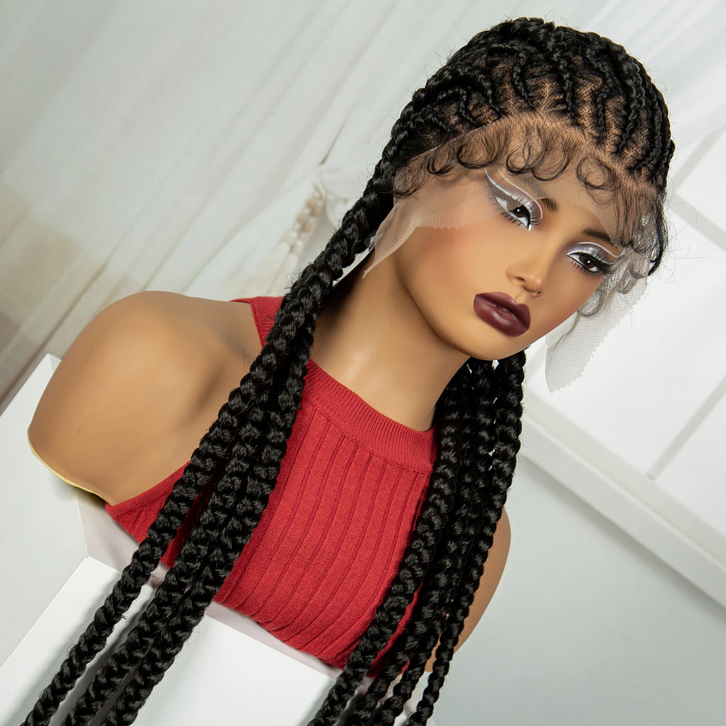 Handmade Cornrow Braided Wigs 36Inch Synthetic Lace Frontal BraidingHair Wigs Knotless Braids Wigs for Black Women