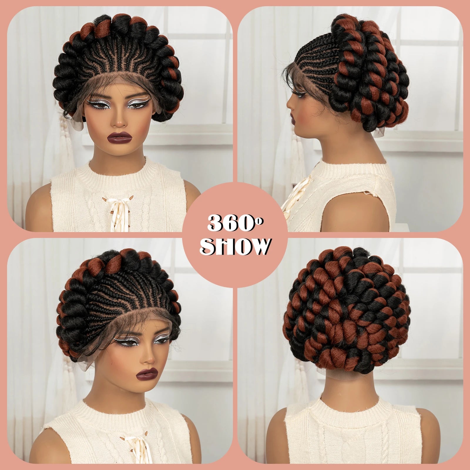 Cornrow Braided Wigs Synthetic Full Lace Colored Bantu Braided Wigs  Natural Knotless Braids Wigs with Baby Hair for Black Women