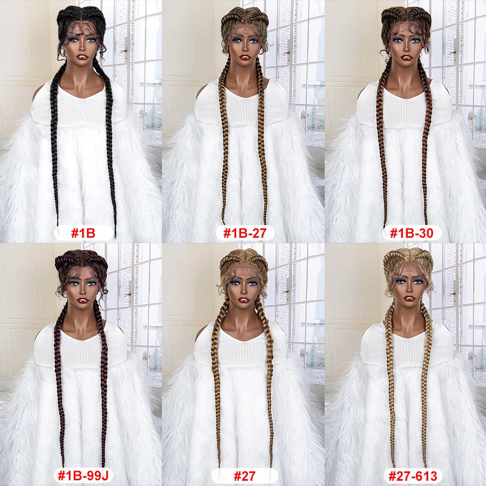 36 Inches Cornrow Braided Wigs Synthetic Lace Front Braids Wigs for Black Women Long Lace Wigs Double Braid Knotless