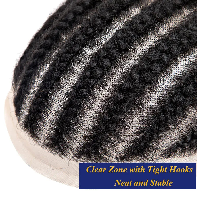 8 Cornrow Braids Toupee For Men Women and Kids,Men's capillary prothesis 6" Cornrow Braids Lace Toupee Men 100% Human Hair