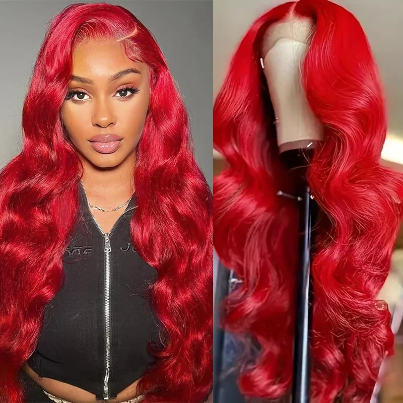 Hot Red 13x6 Hd Lace Frontal Human Hair Wigs Brazilian Colored Body Wave Lace Front Wig 4x4 5x5 Closure Wig For Women Red