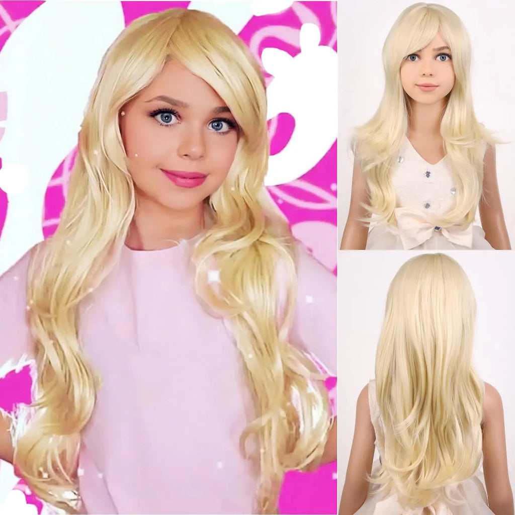 Girls Blonde Wig Long Wavy Light Blonde Wig for Kids Child Blonde Long Wig with Bangs Synthetic Wig