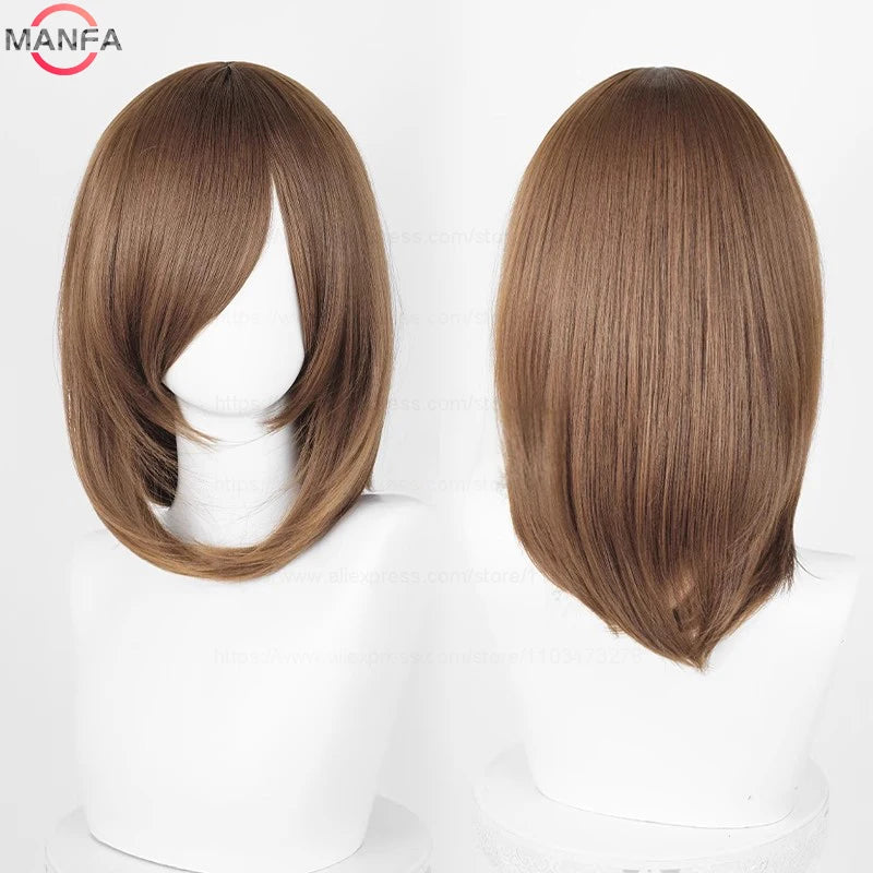 40cm Medium Basic Anime Cosplay Wig Bang Blond  Black White Red Pink Green Brown Gold Blue Heat Resistant Synthetic Hair Wigs