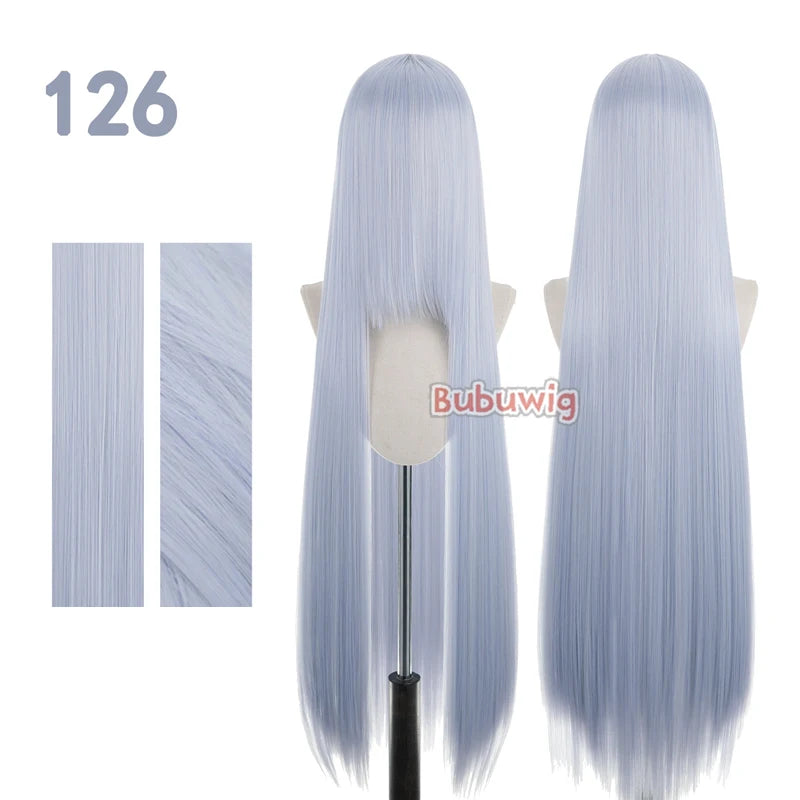 Bubuwig Synthetic Hair 100cm Long Straight Pure Color Cosplay Wigs Over 100 Colors Pink Orange Blonde Green Wig Heat Resistant