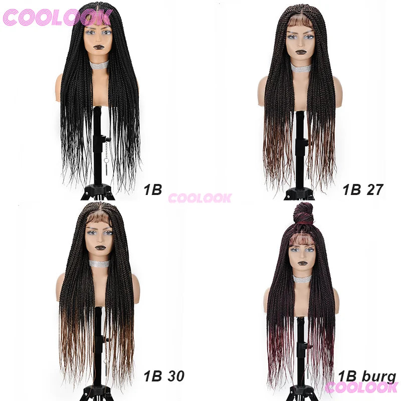 36" Synthetic Box Braided Wigs For Black Women Cornrow Braids Lace Wigs Braids African Wigs