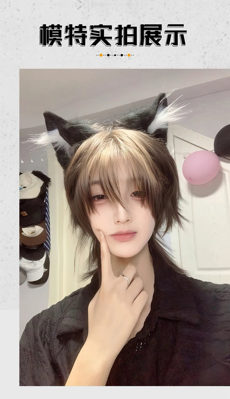 Anime Role-Playing Cos Wig New Wolf-Tailed Mullet Head Boy Short Hair Gradient Wig Siamese Cat Handsome Cute Wig Props Cos Props