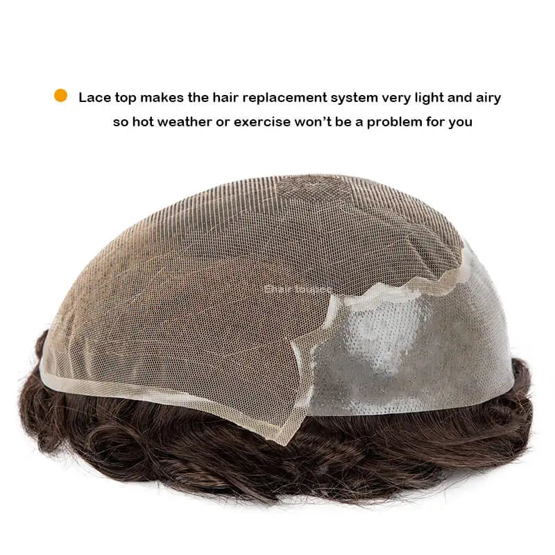 Q6 Men's Wig Human Male Hair Prosthesis Lace & Knotted PU Wigs for Men ,Wigs for Men 100% Soft Human Hair Prosthesis for Men