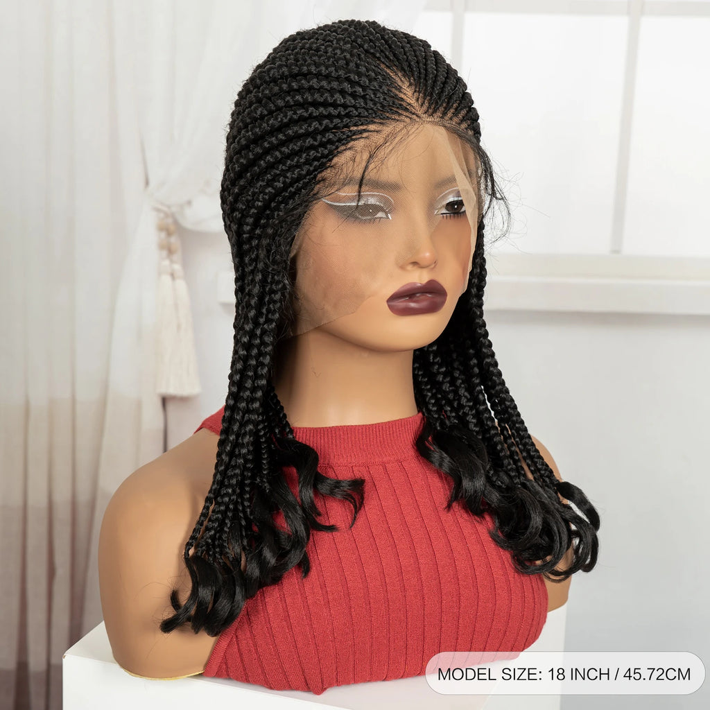 18in Cornrow Braided Wig with Wavy Ends Synthetic Full Lace Braided Lace Wig with Baby Hair Knotless Braids Wigs for Black Women