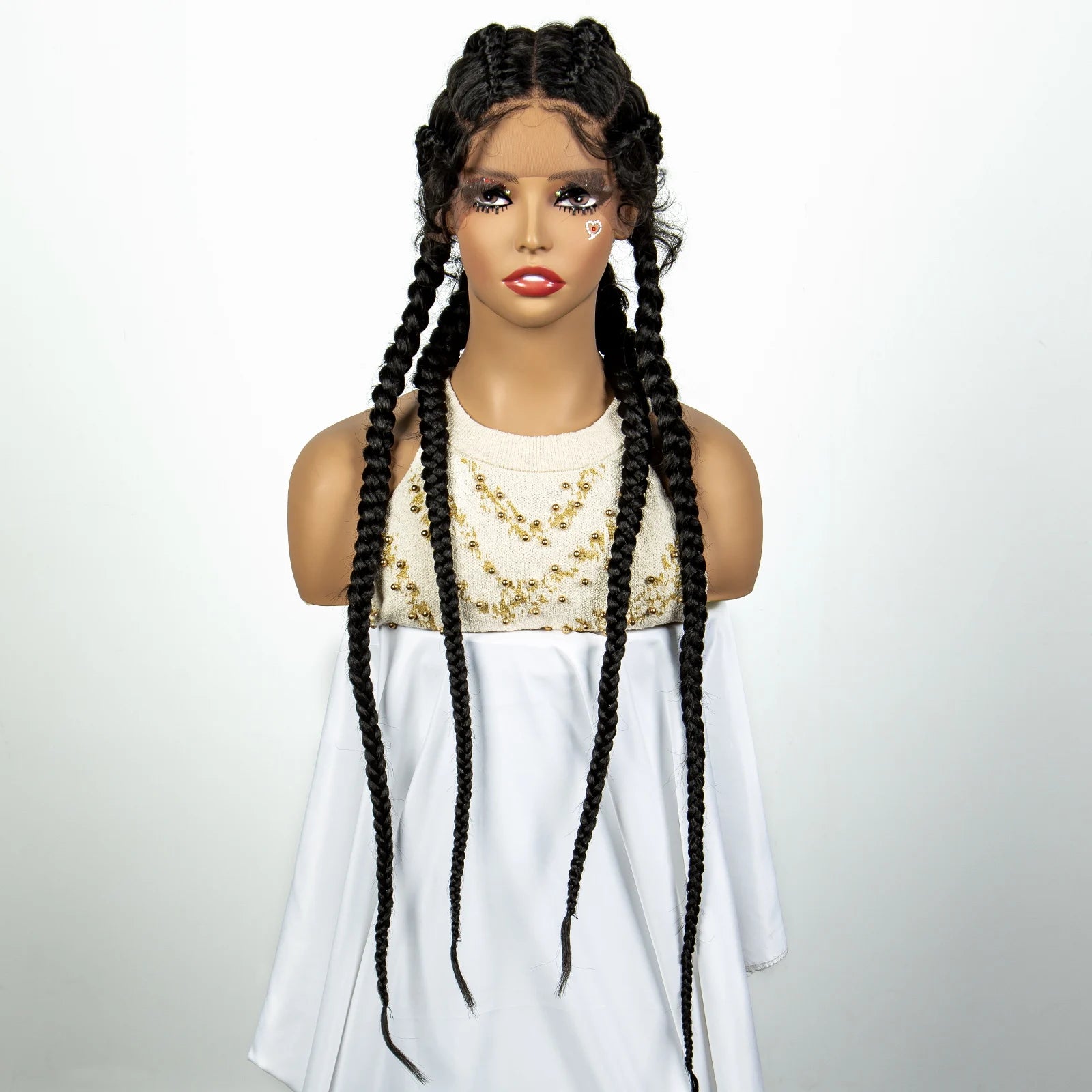 27/613 Color 36 Inches Synthetic Cornrow Braided Wigs for Black Women with Baby Hair Lace Frontal Box Braids Wig Daily Use