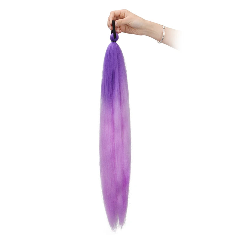 26Inch Synthetic Ponytail Extension with Elastic Tie Hair Band Long Yaki Straight Colored Braiding Ponytail Ombre Colors