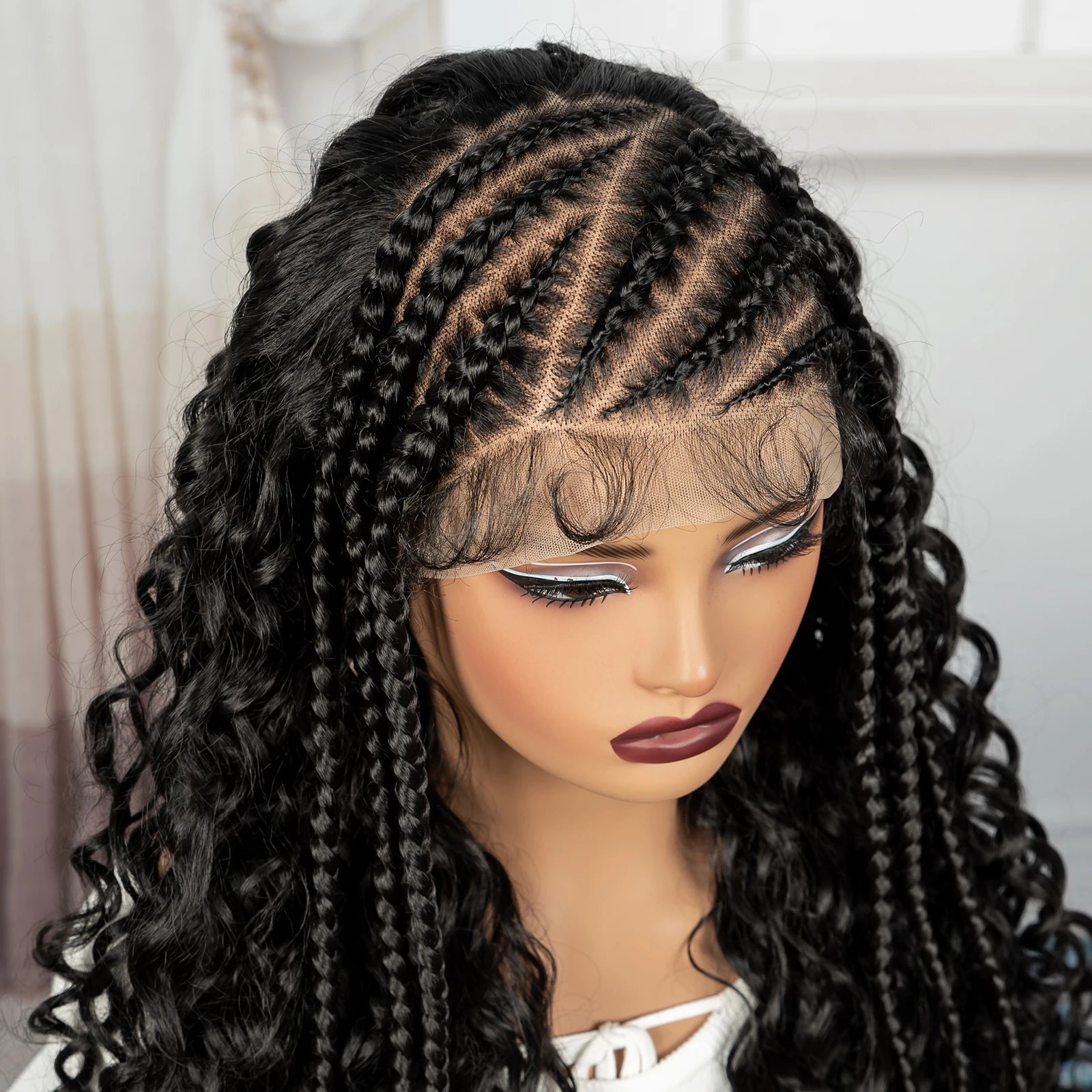 26Inch Cornrow Braided Wigs 13x6 Transparent Lace Front Deep Wave Hair Wigs Synthetic Kinky Curly Brazilian Hair Wigs for Women