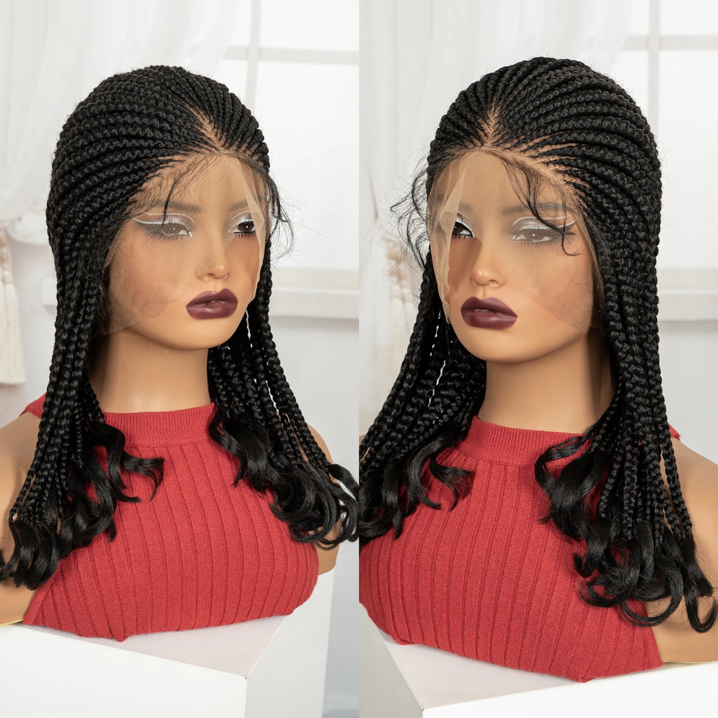 18in Cornrow Braided Wig with Wavy Ends Synthetic Full Lace Braided Lace Wig with Baby Hair Knotless Braids Wigs for Black Women