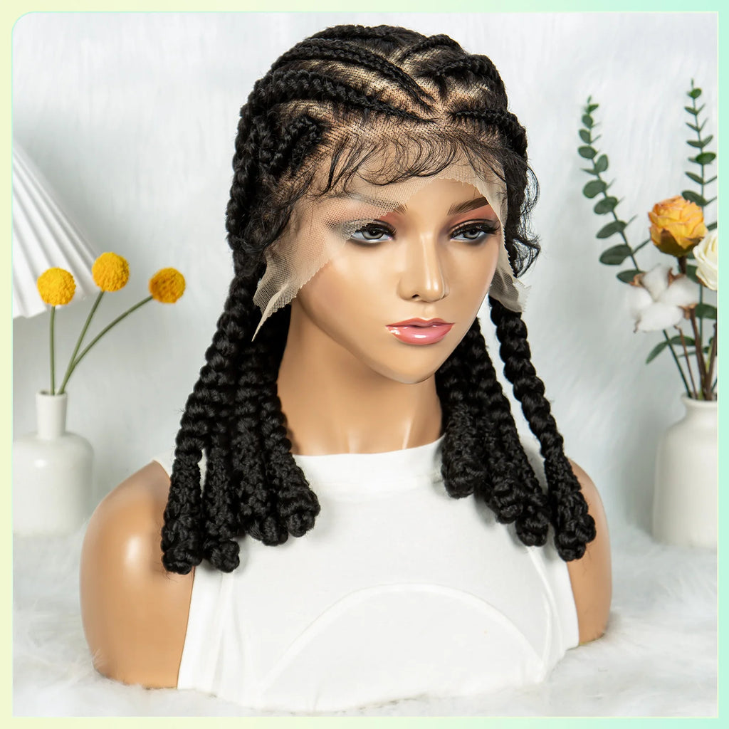 16inch Cornrow Braided Wig Knotless Lace Frontal Braids Wig Synthetic Full Lace Braided Wigs with Baby Hair for Black Women