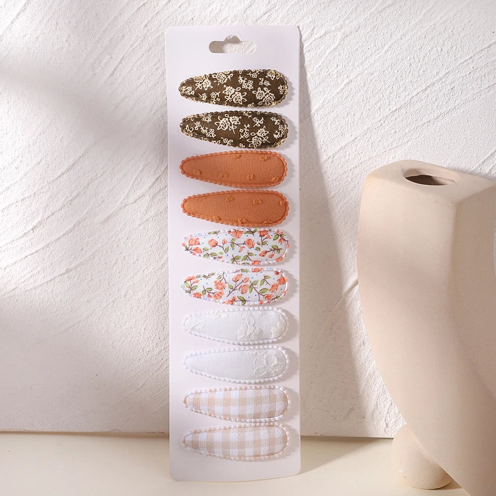 10Pcs/Lot Fresh Print Cotton Alloy Hair Clips for Kids Fabric Plaid BB Hairpins Girl Hairgripe Headwear Baby Hair Accessories