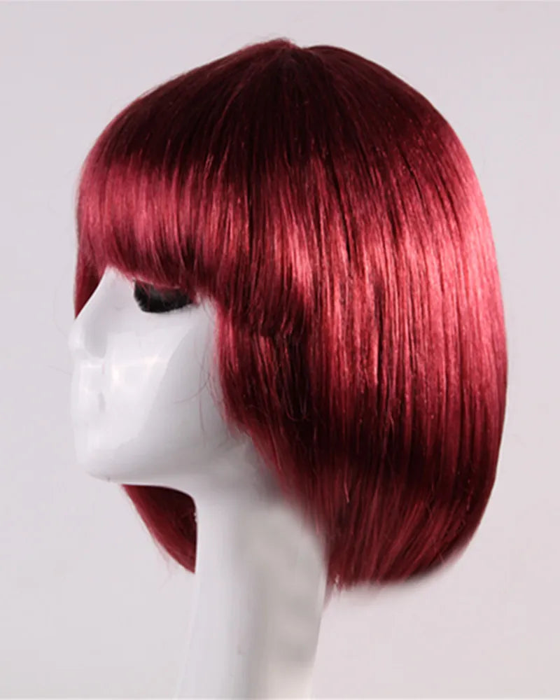 Synthetic Short BOB Full Wig Multiple Colors Cosplay Halloween Party Short Hair Solid Color Wigs