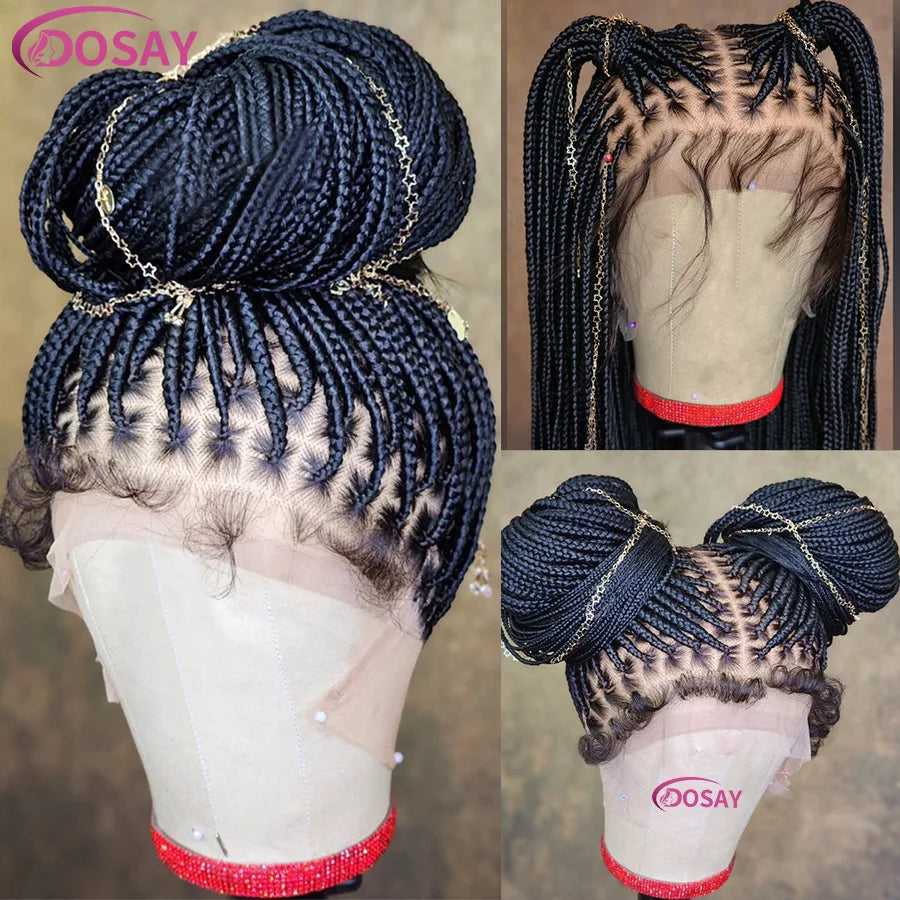 36Inch Synthetic Long Box Braided Wig Full Lace Straight Cornrow Braiding Wig Burgundy Knotless Cornrow Braid Wig With Baby Hair