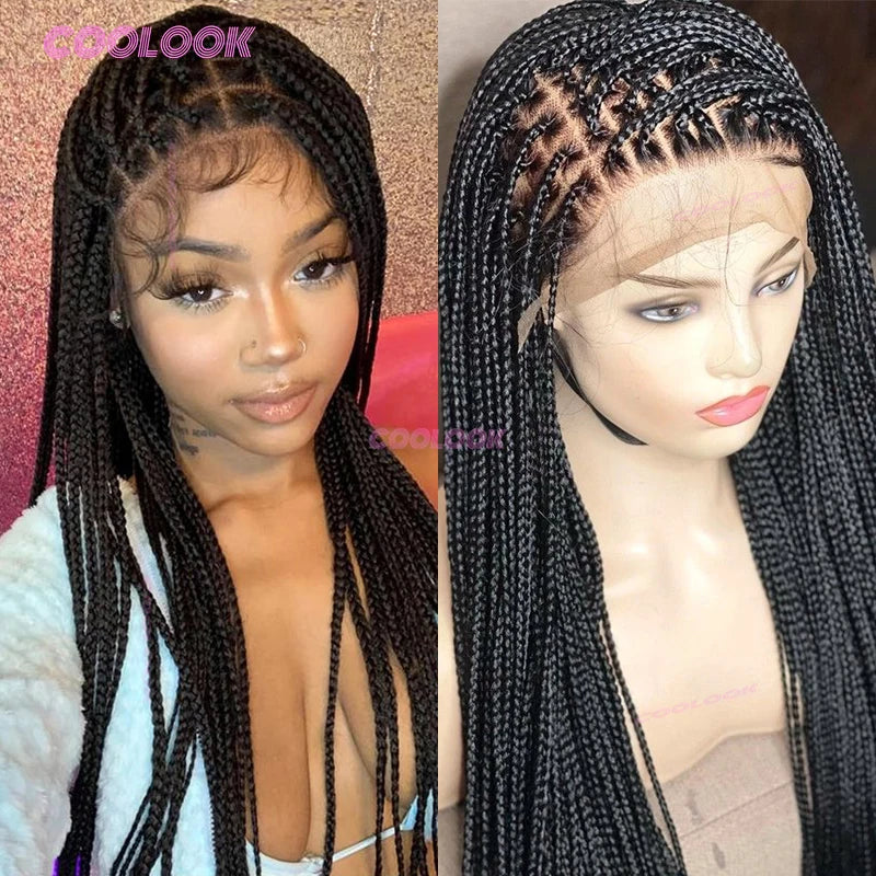 36" Cornrow Braids Lace Wigs Synthetic Full Lace Braided Wigs For Women Knotless Box Braid Wig Braided Wigs