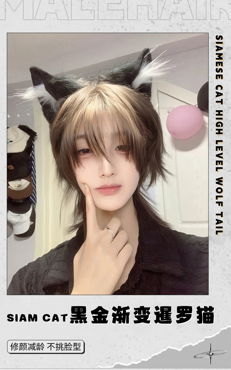 Anime Role-Playing Cos Wig New Wolf-Tailed Mullet Head Boy Short Hair Gradient Wig Siamese Cat Handsome Cute Wig Props Cos Props