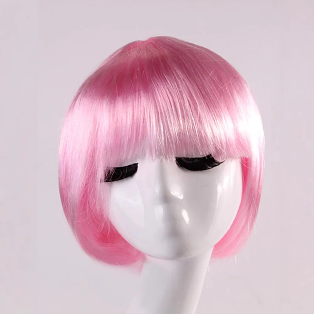 Synthetic Short BOB Full Wig Multiple Colors Cosplay Halloween Party Short Hair Solid Color Wigs
