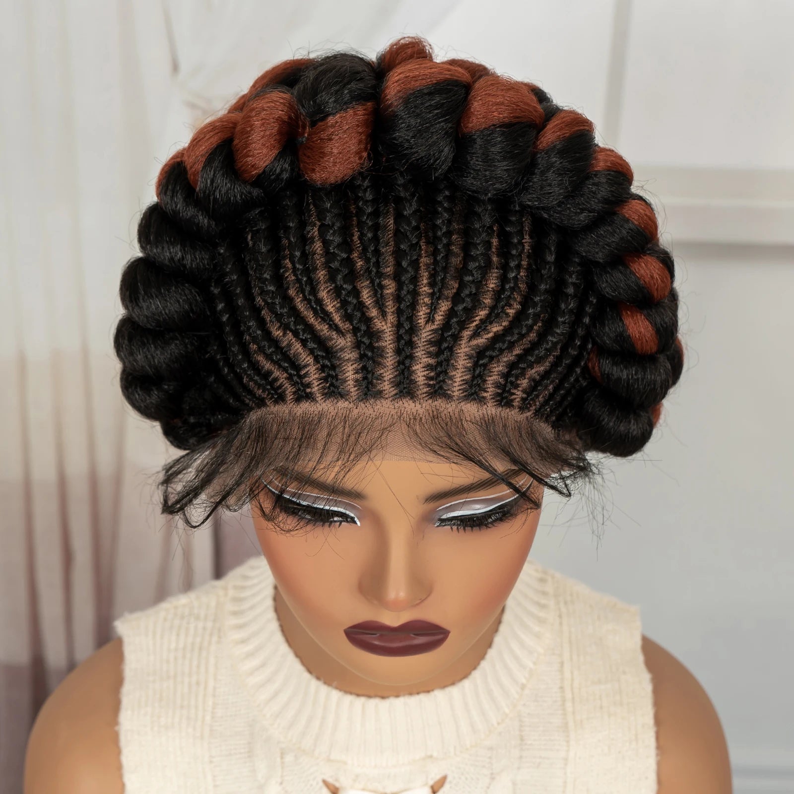 Cornrow Braided Wigs Synthetic Full Lace Colored Bantu Braided Wigs  Natural Knotless Braids Wigs with Baby Hair for Black Women