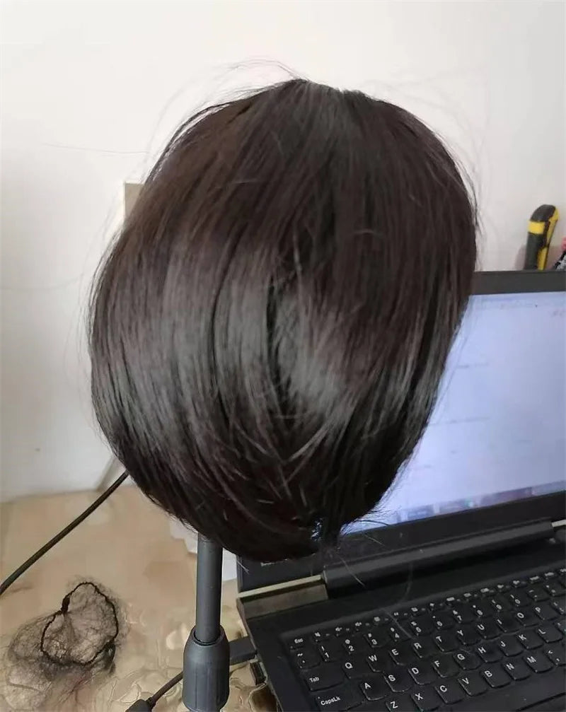 Hair Extensions Synthetic Children Girl Wig Black Bobo Hairstyle Short Straight Bangs Princess Head Cover Wig Hat for Kids Girls